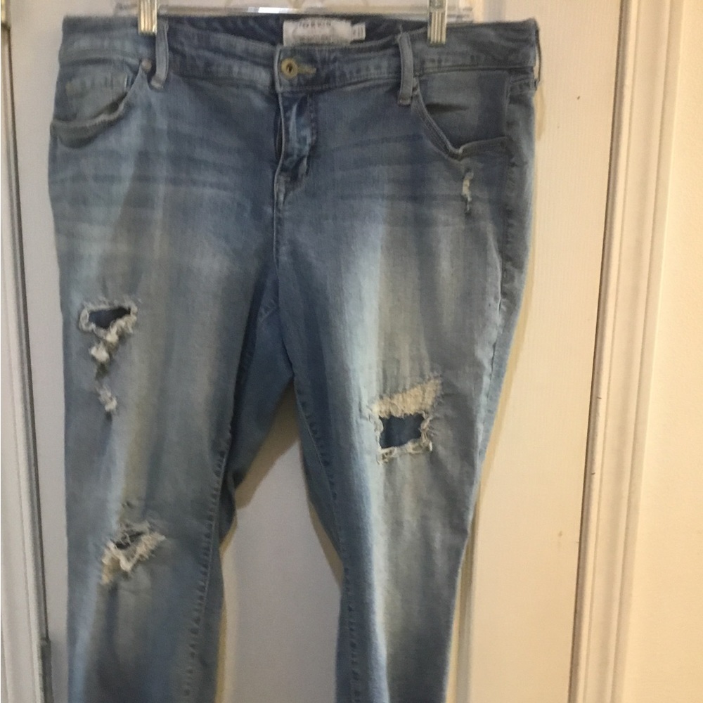 Distressed straight leg jeans
